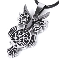 Titanium Steel Pendants, Owl, plated, enamel & with rhinestone & two tone, 37x20mm, Hole:Approx 2-5mm, 3PCs/Bag, Sold By Bag