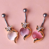 Zinc Alloy with Cats Eye & 316L Stainless Steel Fox plated enamel & with rhinestone nickel lead & cadmium free Sold By Lot