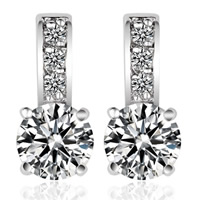 Cubic Zircon (CZ) Stud Earring Brass platinum plated with cubic zirconia & faceted clear nickel lead & cadmium free Sold By Pair