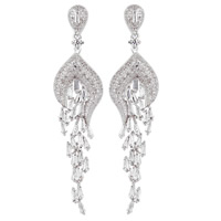 Brass Drop Earring platinum plated with cubic zirconia & faceted clear nickel lead & cadmium free Sold By Pair
