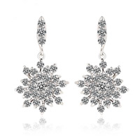 Cubic Zircon (CZ) Drop Earring Brass Flower platinum plated with cubic zirconia clear nickel lead & cadmium free Sold By Pair