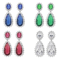 Cubic Zircon (CZ) Drop Earring, Brass, Teardrop, platinum plated, with cubic zirconia & faceted, mixed colors, nickel, lead & cadmium free, 11.5x29mm, 4Pairs/Bag, Sold By Bag