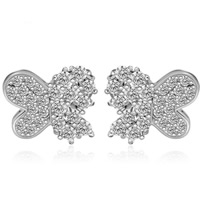 Cubic Zirconia Micro Pave Brass Earring, Butterfly, platinum plated, micro pave cubic zirconia, clear, nickel, lead & cadmium free, 14x11.5mm, Sold By Pair