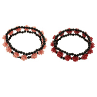 Natural Coral Bracelet with Crystal Flower  & faceted Sold Per Approx 7 Inch Strand