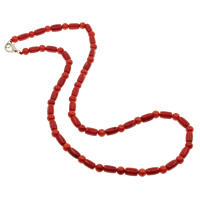 Natürliche Koralle Halskette, Messing Karabinerverschluss, rot, 5.5mm, 5x6x8mm, verkauft per ca. 18.5 ZollInch Strang