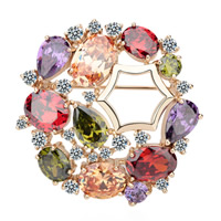 Cubic Zirconia Brooch Brass real rose gold plated with cubic zirconia & faceted multi-colored nickel lead & cadmium free Sold By PC