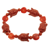 Mala nadgarstka, Koral naturalny, Budda, Buddyjski biżuteria, czerwony, 6mm, 14x19x12.5mm, sprzedawane na około 7.5 cal Strand