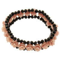 Natural Coral Bracelet, with Crystal, Flower, 3-strand & faceted, pink, 8.50x8x8mm, Sold Per Approx 7.5 Inch Strand