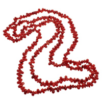 Натуральный коралл Свитер ожерелье, Каплевидная форма, двунитевая, красный, 7-9mm, Продан через Приблизительно 41 дюймовый Strand