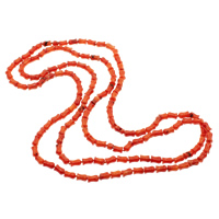 Natural Coral Sweater Necklace, Flower, 2-strand, red, 5x8mm, Sold Per Approx 42.5 Inch Strand