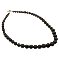 agate noire collier, laiton Fermoir ronds à ressort, Rond, perles graduées, 8-15mm, Vendu par Environ 21 pouce brin