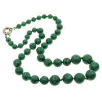 Malachite collier de chandail, laiton Fermoir ronds à ressort, Rond, perles graduées, 8-14mm, Vendu par Environ 24 pouce brin