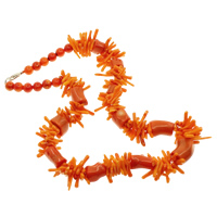 Φυσικό Coral Κολιέ, ορείχαλκος αστακό, κοκκινωπό πορτοκαλί, 9-12mm, 8mm, Sold Per Περίπου 17 inch Strand