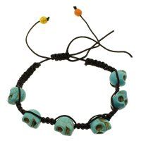 Bracelets de Woven Ball turquoise, turquoise synthétique, avec corde en nylon, crane, bleu, 10x12.50x11mm, Vendu par Environ 7.5 pouce brin