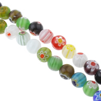 Perles en verre Millefiori, Rond, fait à la main, normes différentes pour le choix, couleurs mélangées, Trou:Environ 1mm, Longueur:Environ 14 pouce, 10Strandstoron/sac, Vendu par sac