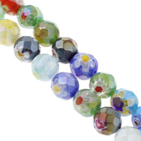 Millefiori Staklene perle, Millefiori Glass, Krug, ručno izrađen, različite veličine za izbor & faceted, miješana boja, Rupa:Približno 1mm, Dužina Približno 13.5 inčni, Prodano By Torba