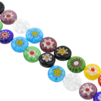 Perles en verre Millefiori, Plat rond, fait à la main, normes différentes pour le choix, couleurs mélangées, Trou:Environ 1mm, Vendu par Environ 14 pouce brin