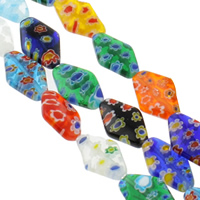 Стеклянные бусины, выполненные в технике миллефиори, Миллефиори, Ромбическая форма, Связанный вручную, разный размер для выбора, разноцветный, отверстие:Приблизительно 1mm, длина:Приблизительно 14.5 дюймовый, продается сумка