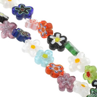 Perles en verre Millefiori, fleur, fait à la main, couleurs mélangées, 10-15mm, Trou:Environ 1mm, Longueur:Environ 13.5 pouce, 10Strandstoron/sac, Vendu par sac