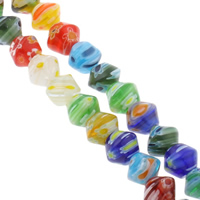 Perles en verre Millefiori, Bicône, fait à la main, couleurs mélangées, 10x8mm, Trou:Environ 1mm, Longueur:Environ 15.5 pouce, 10Strandstoron/sac, Environ 48PC/brin, Vendu par sac