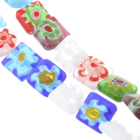 Millefiori Lampwork Beads, Millefiori Glass, Square, handmade, different size for choice, mixed colors, Hole:Approx 1mm, Length:Approx 14 Inch, 10Strands/Bag, Sold By Bag