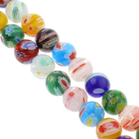 Perles en verre Millefiori, Rond, fait à la main, normes différentes pour le choix, couleurs mélangées, Trou:Environ 1mm, Vendu par Environ 14 pouce brin