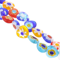 Millefiori Lampwork Beads, Millefiori Glass, Heart, handmade, mixed colors, 14x14x5mm, Hole:Approx 1mm, Length:Approx 13.5 Inch, 10Strands/Bag, Sold By Bag