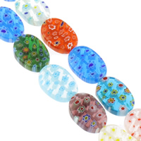 Millefiori Lampwork Beads, Millefiori Glass, Flat Oval, handmade, different size for choice, mixed colors, Hole:Approx 1mm, Length:Approx 14.5 Inch, Sold By Bag