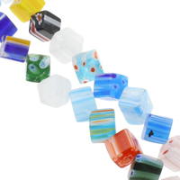Perles en verre Millefiori, cube, fait à la main, normes différentes pour le choix, couleurs mélangées, Trou:Environ 1mm, Longueur Environ 12.5 pouce, Vendu par sac