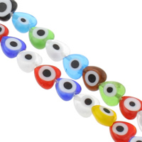 Perles de Murano Evil Eye, chalumeau, coeur, fait à la main, motif de mauvais œil & normes différentes pour le choix, couleurs mélangées, Trou:Environ 1mm, Longueur:Environ 13.5 pouce, Vendu par sac