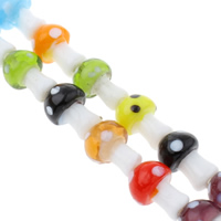 Handgewickelte Perlen, Lampwork, Pilz, handgemacht, verschiedene Größen vorhanden, gemischte Farben, Bohrung:ca. 1mm, Länge:ca. 12.5 ZollInch, verkauft von Tasche