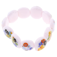 Millefiori Glass, with Elastic Thread, Rectangle, handmade, beaded bracelet, pink, 22x17x8mm, Length:Approx 7.5 Inch, 10Strands/Bag, Sold By Bag