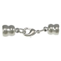 Brass Lobster Claw Cord Clasp, platinum color plated, with end cap, nickel, lead & cadmium free, 40mm, 11x8mm, 12x7x3mm, Hole:Approx 6mm, 100PCs/Lot, Sold By Lot