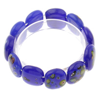 verre millefiori bracelet, avec fil élastique, rectangle, fait à la main, bracelet perlé, bleu, 22x17x8mm, Longueur:Environ 7.5 pouce, 10Strandstoron/sac, Vendu par sac