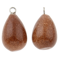 Goldstone Pendant, with Iron, Teardrop, 12x21mm, Hole:Approx 1.5mm, 10PCs/Bag, Sold By Bag