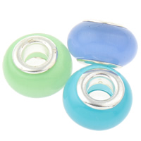 Katzenauge European Perlen, Rondell, Messing-Dual-Core ohne troll, gemischte Farben, 14x8mm, Bohrung:ca. 5mm, 100PCs/Tasche, verkauft von Tasche