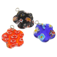 Millefiori Glas hängande smycken, med Järn, Blomma, handgjord, olika storlek för val, blandade färger, Hål:Ca 1.5mm, 10PC/Bag, Säljs av Bag