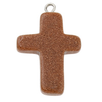 Natural Goldstone Pendants, with Iron, Cross, 18x24x3.50mm, Hole:Approx 1.5mm, 10PCs/Bag, Sold By Bag