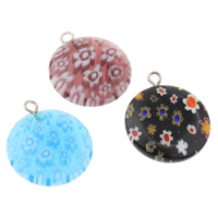 Millefiori Glass, with Iron, Flat Round, handmade, mixed colors, 20x23x4mm, Hole:Approx 1mm, 10PCs/Bag, Sold By Bag
