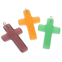 Cats Eye Pendants, with Iron, Cross, mixed colors, 20x36x4mm, Hole:Approx 1mm, 10PCs/Bag, Sold By Bag