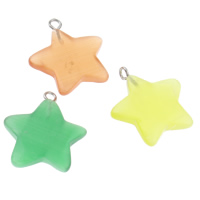 Cats Eye Pendants with Iron Star mixed colors Approx 1.5mm Sold By Bag