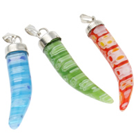 Millefiori Glas hängande smycken, med Järn, Peppar, handgjord, blandade färger, 7x44x7mm, Hål:Ca 1x5mm, 10PC/Bag, Säljs av Bag