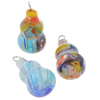 Millefiori Glass, with Iron, Calabash, handmade, mixed colors, 12x23mm, Hole:Approx 1.5mm, 10PCs/Bag, Sold By Bag