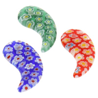 Millefiori Glass, Horn, handmade, mixed colors, 14x23x4mm, Hole:Approx 1mm, 10PCs/Bag, Sold By Bag