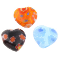 Millefiori Glass Cabochon Heart handmade & flat back mixed colors Sold By Bag