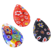Millefiori Glass, Teardrop, handmade, mixed colors, 14x23x3mm, Hole:Approx 1mm, 10PCs/Bag, Sold By Bag