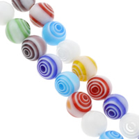 Perles en verre Millefiori, Rond, fait à la main, normes différentes pour le choix, couleurs mélangées, Trou:Environ 1mm, Longueur:Environ 14.5 pouce, 10Strandstoron/sac, Vendu par sac