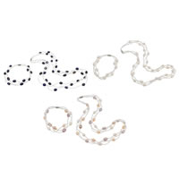 Naturliga Odlade Sötvatten Pearl Jewelry Sets, armband & halsband, Freshwater Pearl, med Glass Seed Beads, mässing magnetlås, Ris, 3-slagen, fler färger för val, 6-7mm, Längd Ca 7 inch, Ca 17 inch, Säljs av Ställ