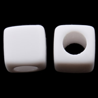 Perles acrylique de couleur unie, cube, couleur solide, blanc, 7x7mm, Trou:Environ 3.5mm, Environ 1900PC/sac, Vendu par sac