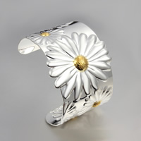 Brass Cuff Bangle, Flower, plated, two tone, nickel, lead & cadmium free, 52mm, Inner Diameter:Approx 65mm, Length:Approx 8 Inch, 10PCs/Lot, Sold By Lot